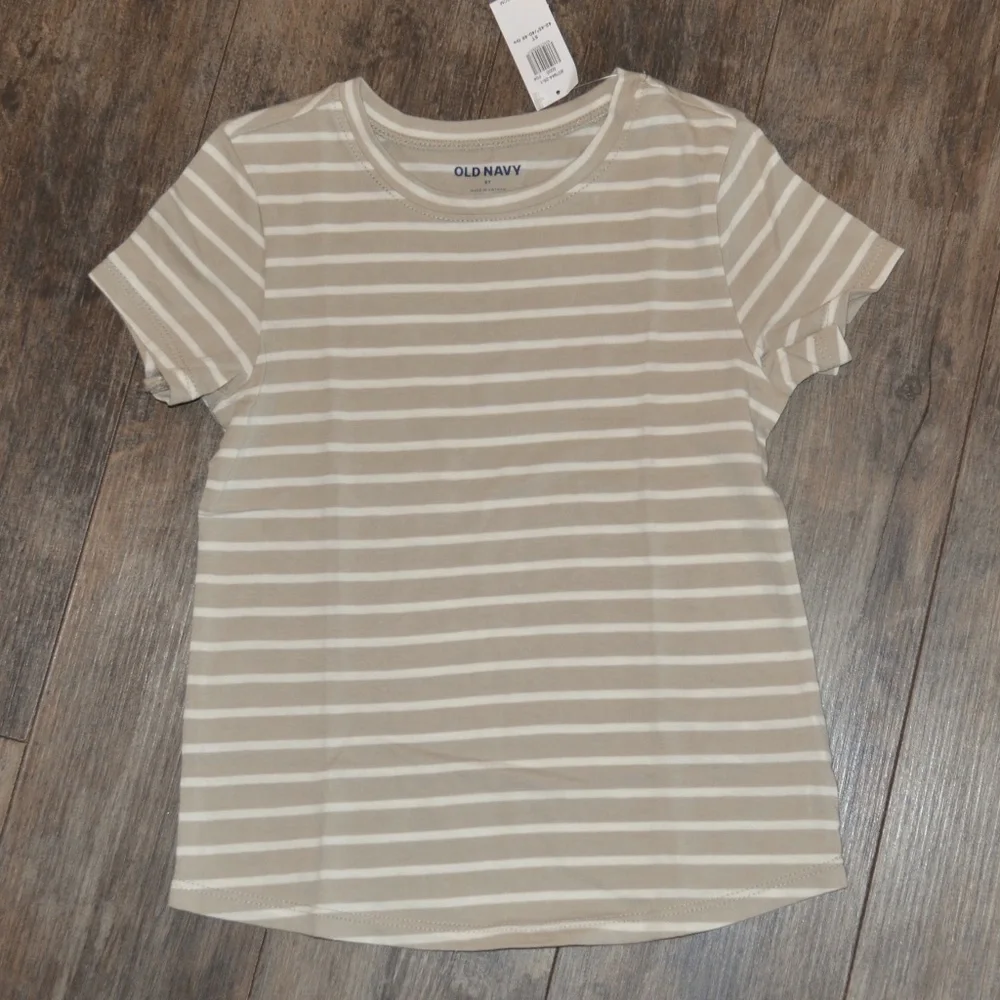 Old Navy Tan and White Striped Blouse